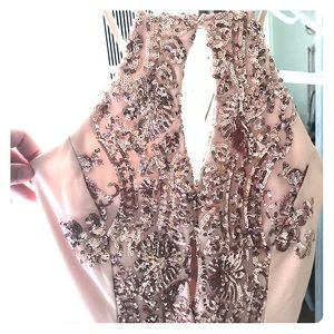 Nude cocktail dress with gold sequin detailing